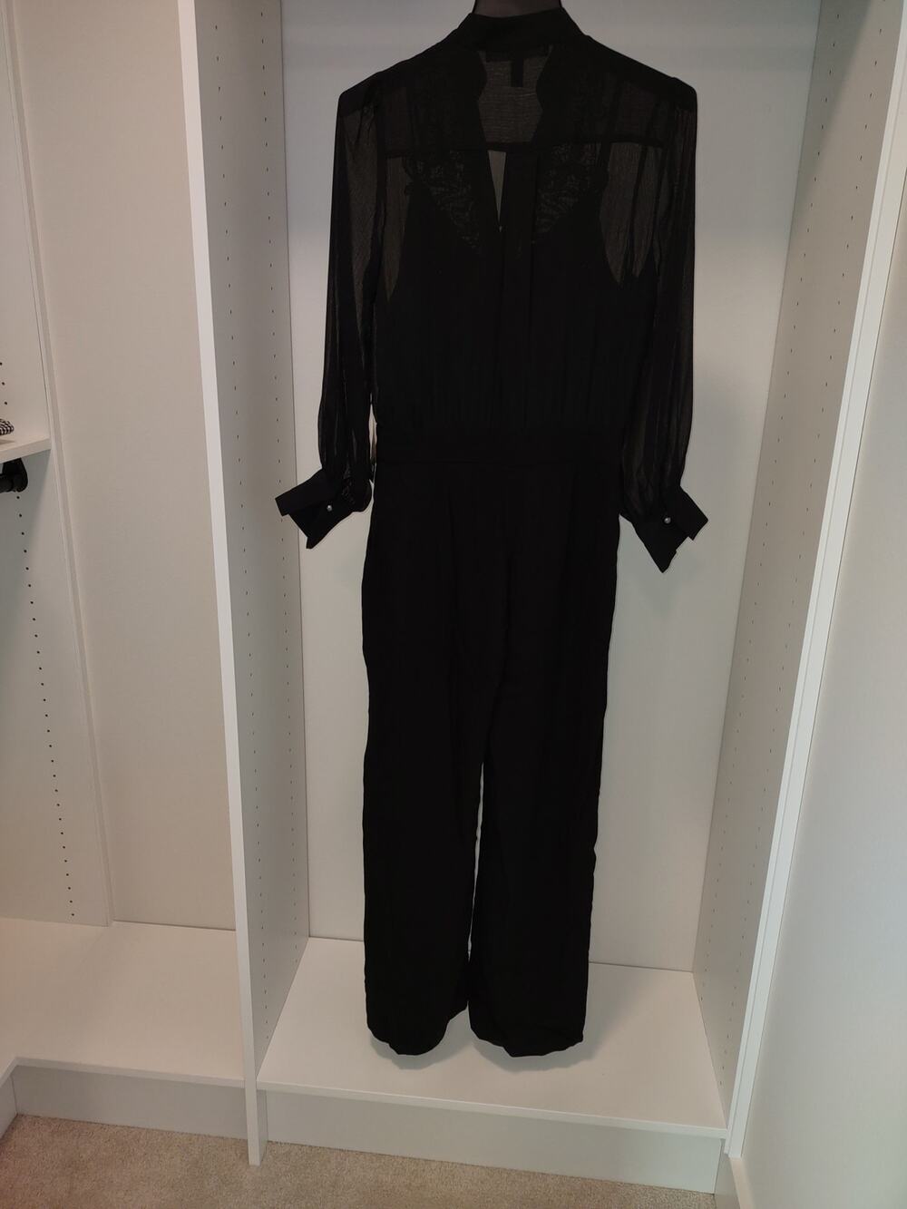 WHITE HOUSE BLACK MARKET BLACK SHEER JUMPSUIT SIZE 4P